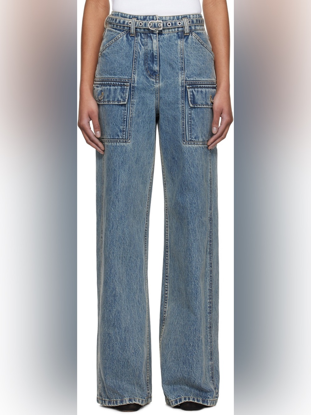 3.1 phillip lim Cargo Wide Leg Belted Jeans sz 4 MSRP $550